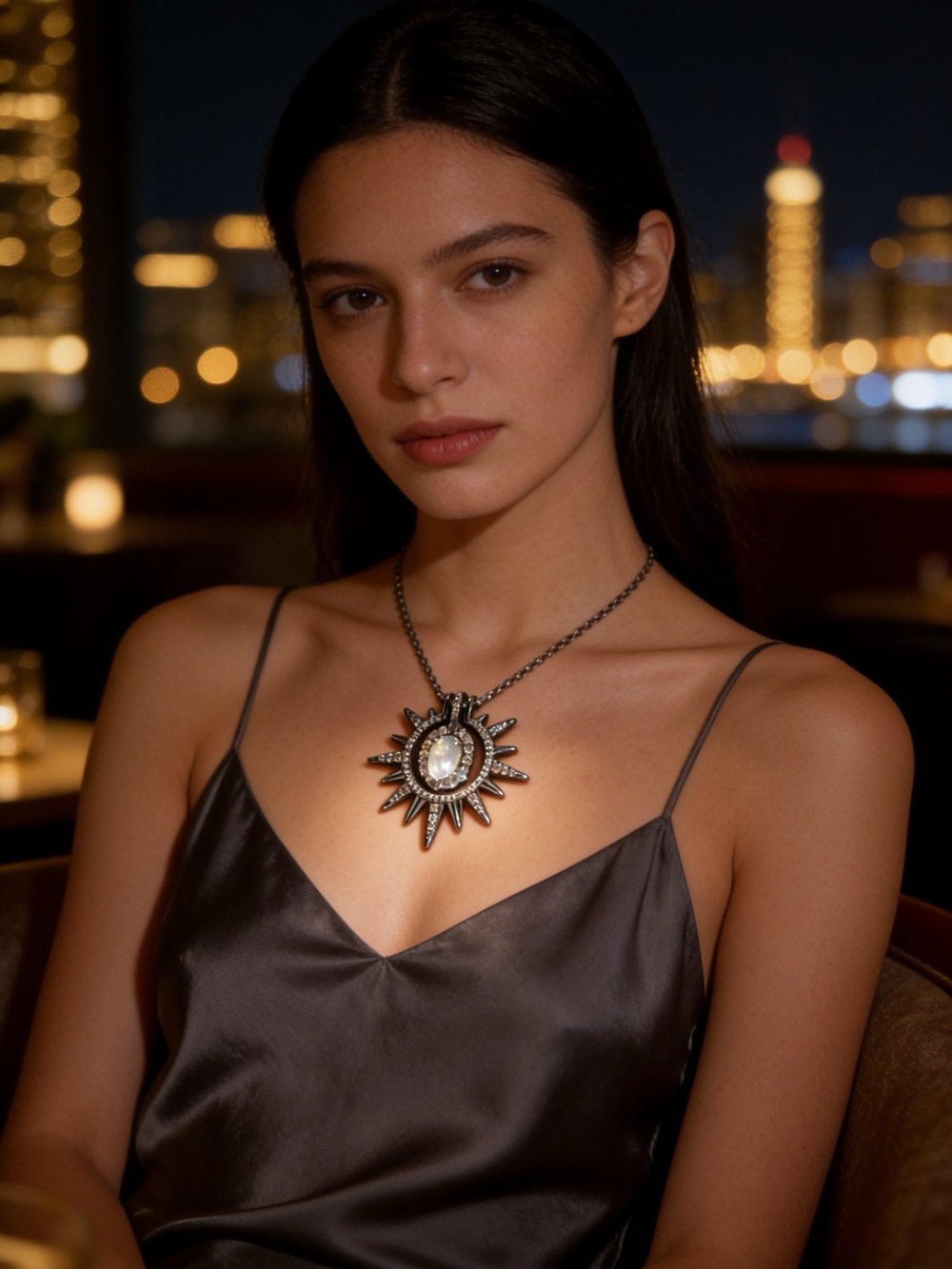 bp Black and Silver Sunburst Pendant Necklace